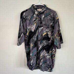 VTG 1990's Men's Campus Abstract Purple Rayon Polo Shirt Golf Preppy XL (read)